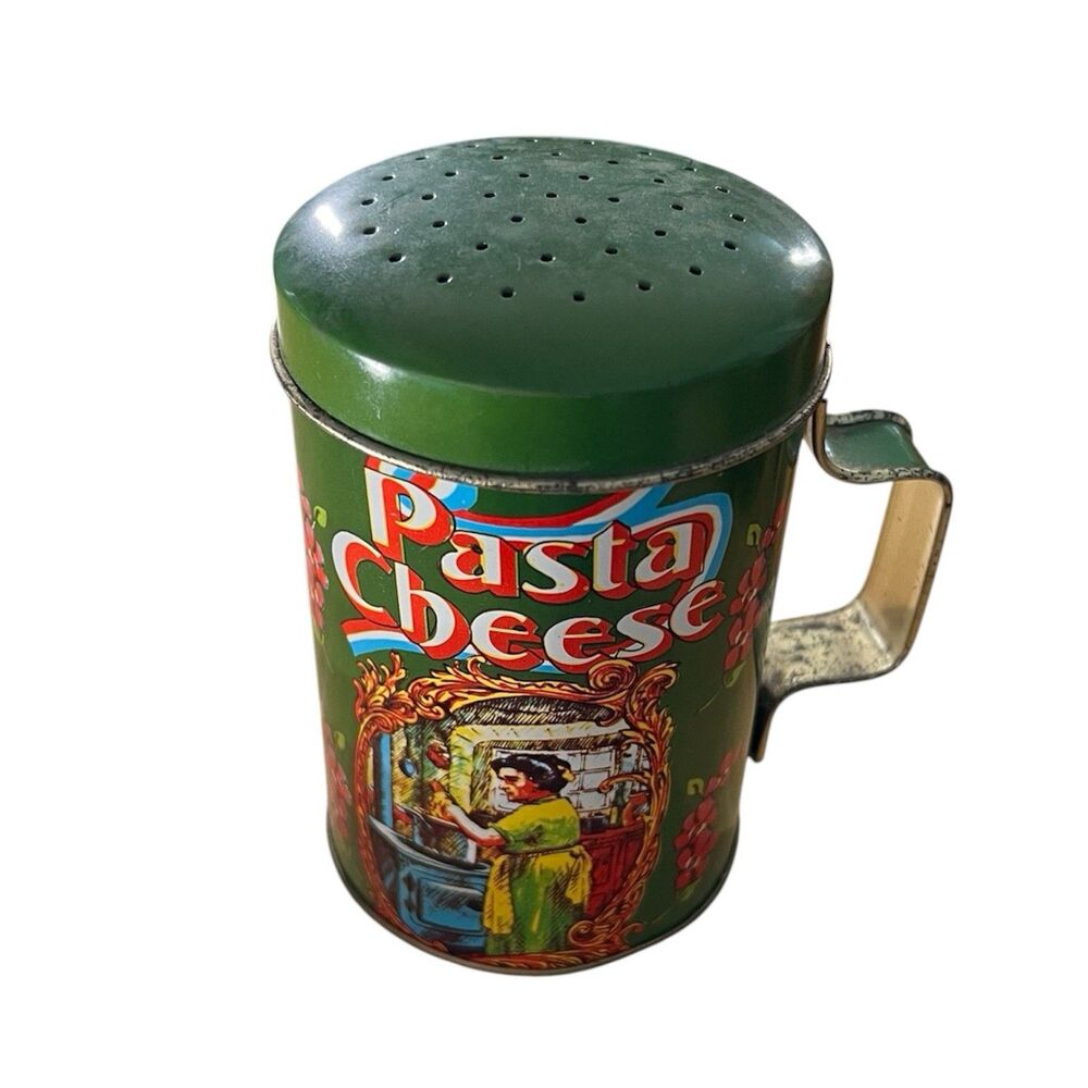 Vintage Pasta Cheese Shaker Container Original Box Metal Tin Italian Style